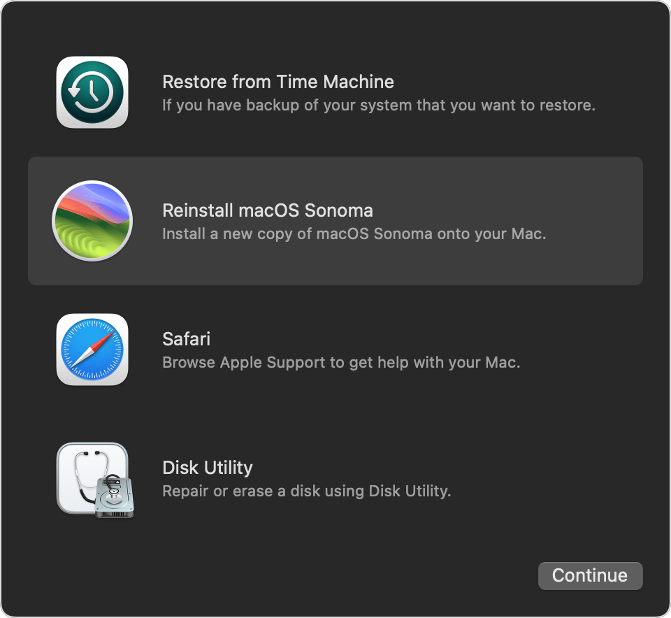 חלון 'כלי העזר לשחזור' ב-macOS 