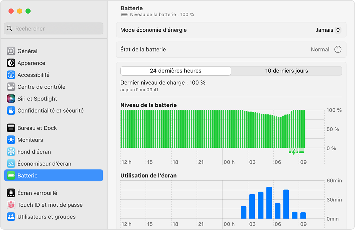 Réglages Batterie sous macOS Ventura