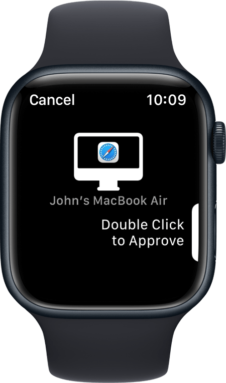 Apple Watch screen showing message to double click to approve