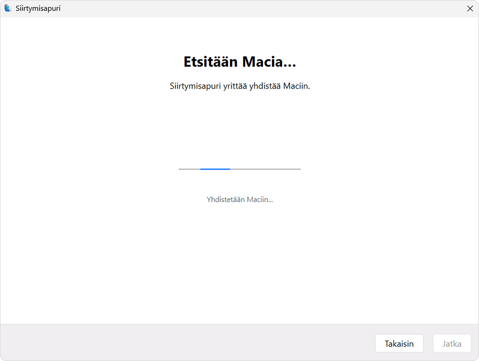 Siirtymisapuri Windows-tietokoneessa: Etsitään Macia...