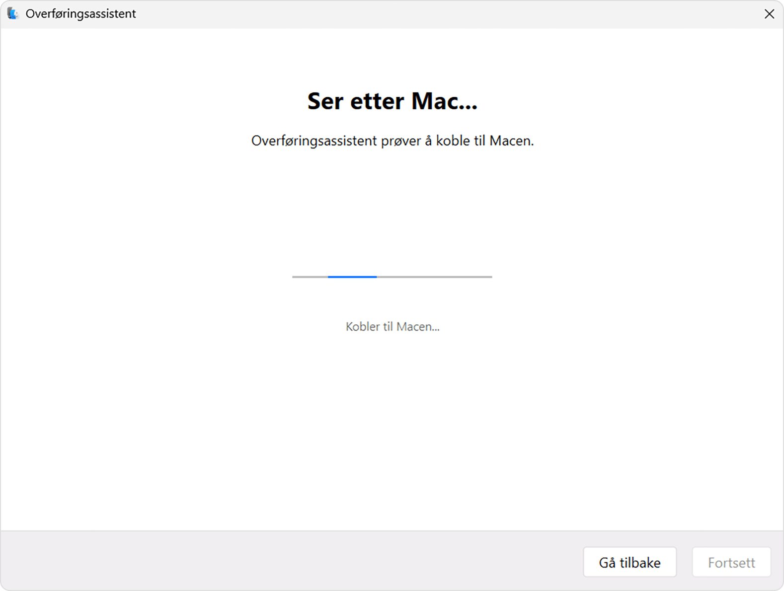 Overføringsassistent på PC: Ser etter Mac ...