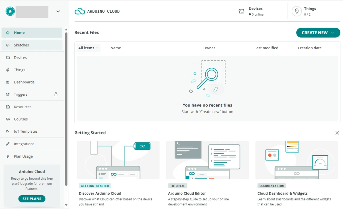 Arduino Cloudのメイン画面