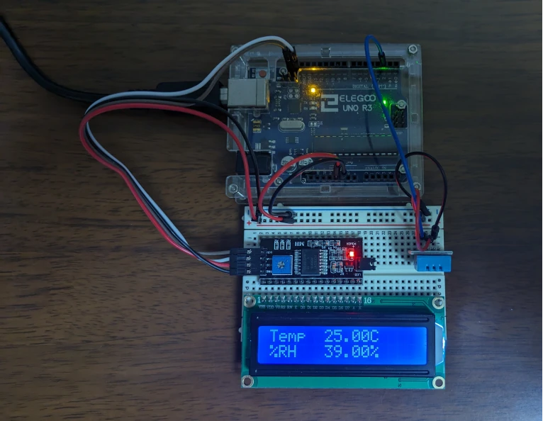 DHT11を使った温湿度表示の動作確認写真