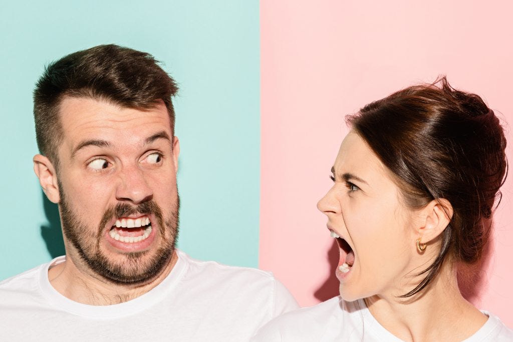 A man and woman are yelling at each other.