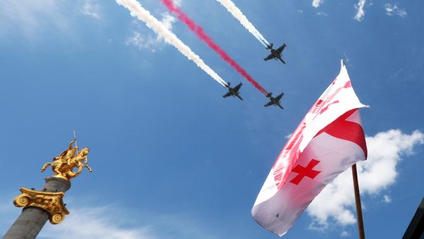 Photo: Georgian military jets release smoke in the colours of the national flag during the Independence Day celebrations in Tbilisi, Georgia May 26, 2021. Credit: REUTERS/Irakli Gedenidze