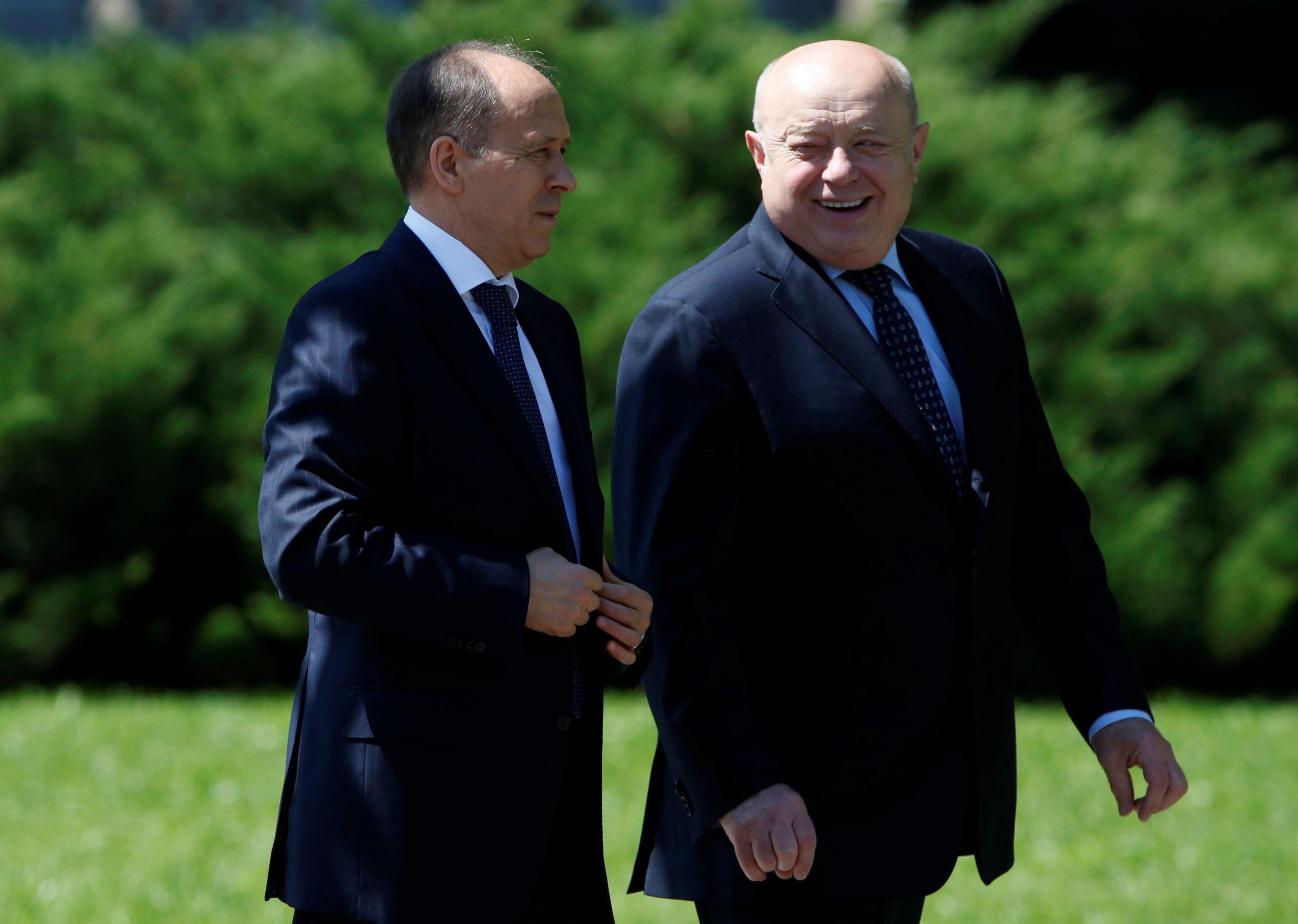 Photo: Director of Russian Federal Security Service (FSB) Alexander Bortnikov and Director of Foreign Intelligence Service (SVR) Mikhail Fradkov arrive for a wreath-laying ceremony marking the 75th anniversary of the Nazi German invasion, by the Kremlin walls in Moscow, Russia, June 22, 2016. Credit: REUTERS/Grigory Dukor