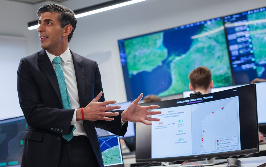 Photo: Prime Minister Rishi Sunak visits the operation room of the new small boats command in central London and the headquarters of the National Crime Agency. Credit: Simon Walker / No 10 Downing Street