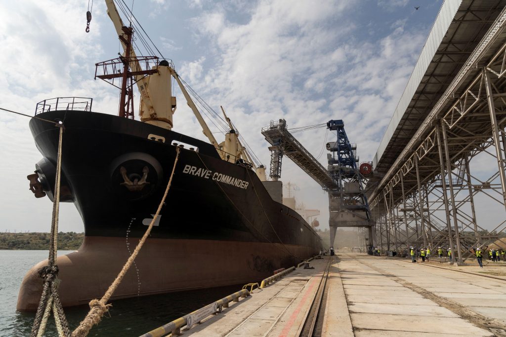 Photo: The Lebanese-flagged bulk carrier Brave Commander is seen in the sea port of Pivdennyi during loading with wheat for Ethiopia after restarting grain export, amid Russia's attack on Ukraine, in the town of Yuzhne, Odesa region, Ukraine August 14, 2022. Credit: REUTERS/Valentyn Ogirenko