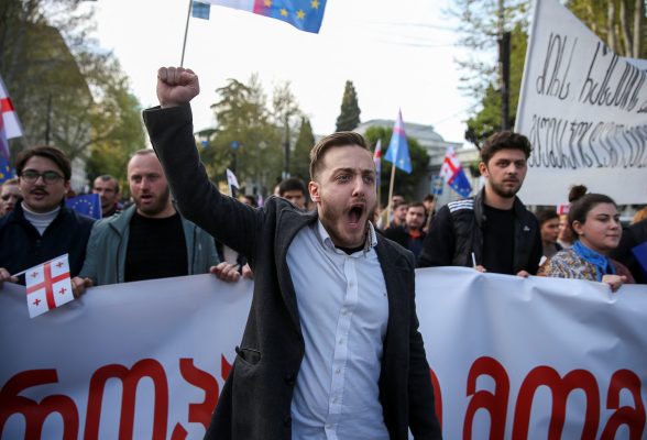 Photo: People attend a rally organized by Georgian opposition parties in support of the country's membership in the European Union in Tbilisi, Georgia, April 9, 2023. Credit: REUTERS/Irakli Gedenidze