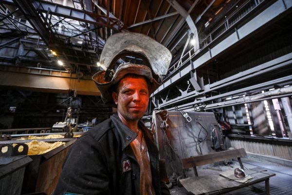 Photo: A worker poses for a picture in a blast furnace shop at Zaporizhstal Iron and Steel Works, Zaporizhzhia, southeastern Ukraine , on May 03, 2024. Credit: Photo by Dmytro Smolienko/Ukrinform/ABACAPRESS.COMNo Use Russia.