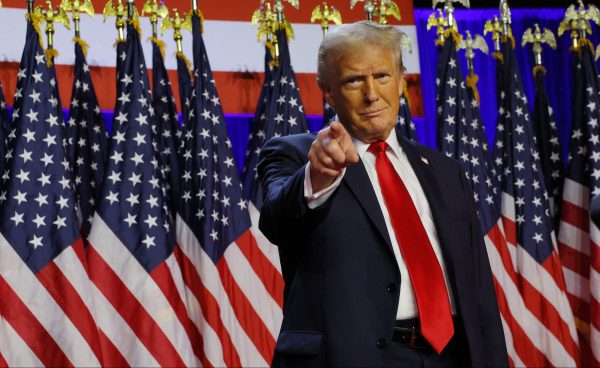 Photo: Republican presidential nominee and former US President Donald Trump takes the stage to address supporters at his rally, at the Palm Beach County Convention Center in West Palm Beach, Florida, US, November 6, 2024. Credit: REUTERS/Brian Snyder