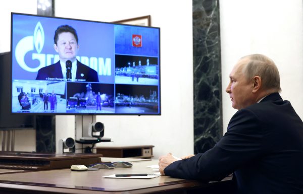 Photo: Russian President Vladimir Putin takes part in a ceremony launching production at the Kovykta gas field, which will feed into the Power of Siberia pipeline carrying Russian gas to China, via a video link with head of Gazprom Alexei Miller in Moscow, Russia, December 21, 2022. Credit: Sputnik/Mikhail Kuravlev/Kremlin via REUTERS