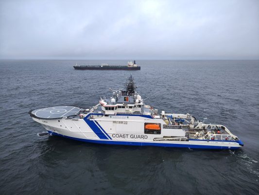 Photo: Finnish Border Guard's ship Turva and oil tanker Eagle S sail on the sea outside the Porkkalanniemi, Finland on December 26, 2024. Credit: RAJAVARTIOSTO-Finnish Border Guard/LEHTIKUVA/HANDOUT via REUTERS.