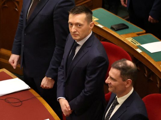 Photo: Antal Rogan, Cabinet Chief Minister is seen as the newly elected Hungarian President Tamas Sulyos takes his oath in the parliament building in Budapest, Hungary, February 26, 2024. Credit: REUTERS/Bernadett Szabo/File Photo