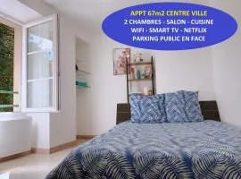 Apt 67m2 hyper centre: 2 chambres, cuisine TV wifi