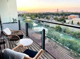 Sunrise above sky with ROOFTOP Pool