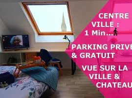 Studio Tout équipé en Hyper-Centre avec Parking Privé et Gratuit - Vue sur la Ville et Château de Caen