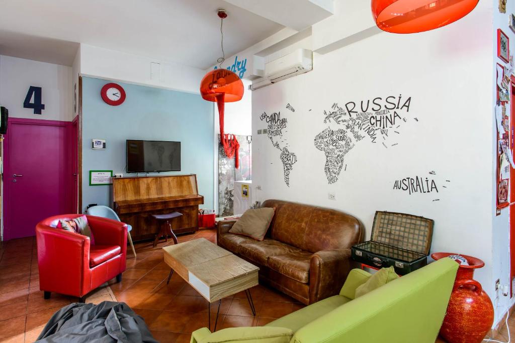 A seating area at Hostel of the Sun