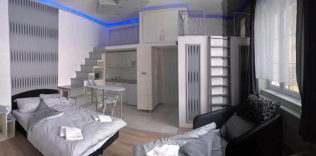 Ett kök eller pentry på Széchenyi Apartman Miskolc belvárosban