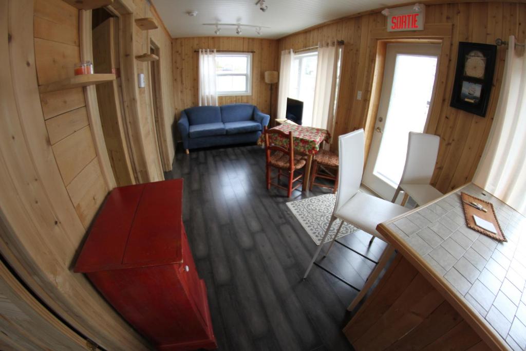 an overhead view of a living room in a tiny house at Tadou-Shack in Tadoussac