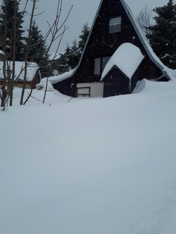 a house with snow on the roof at Ferienhaus Wittmann in Kurort Oberwiesenthal