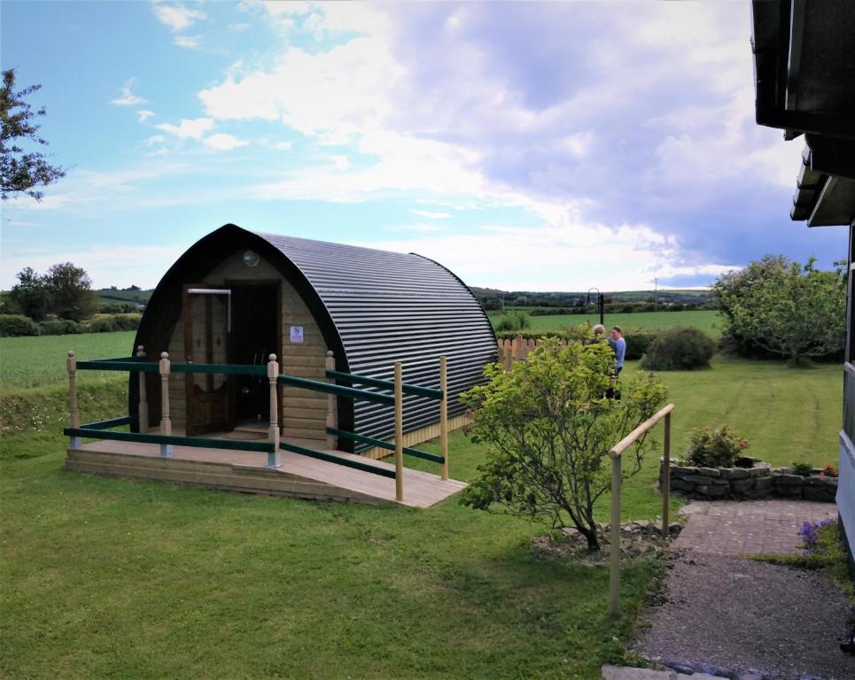 un dôme circulaire dans un champ d'herbe dans l'établissement shanagarry / Ballycotton Glamping pod, à Cork