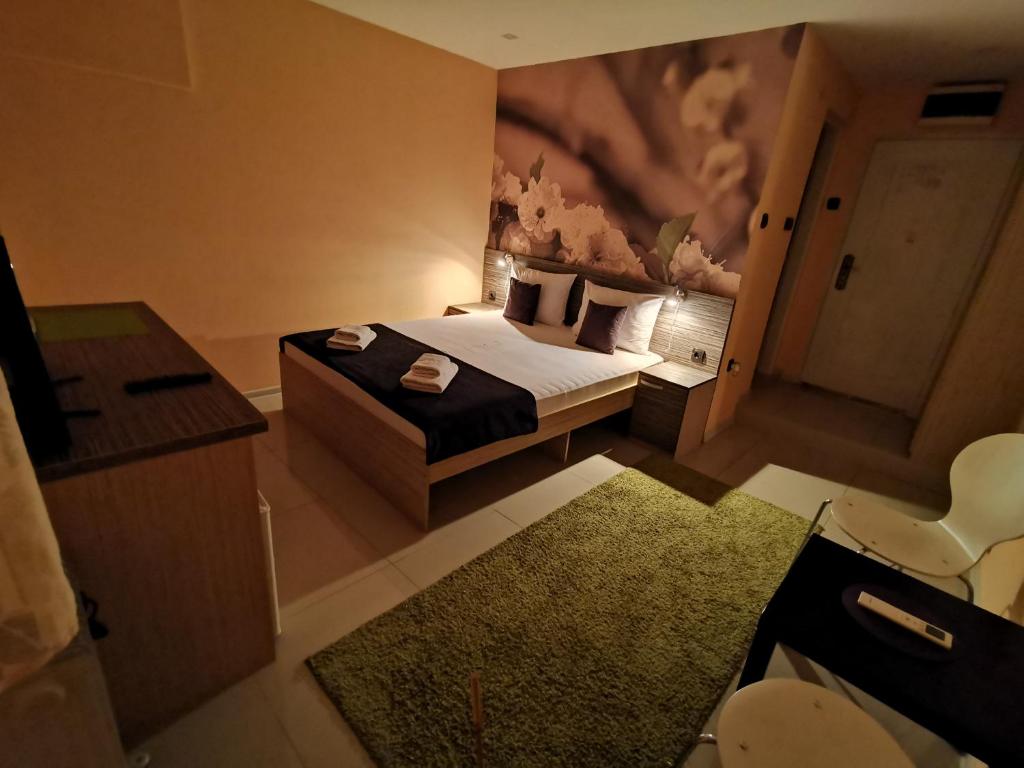 Pokój hotelowy z łóżkiem i łazienką w obiekcie Niš City Center Guest House w Niszu