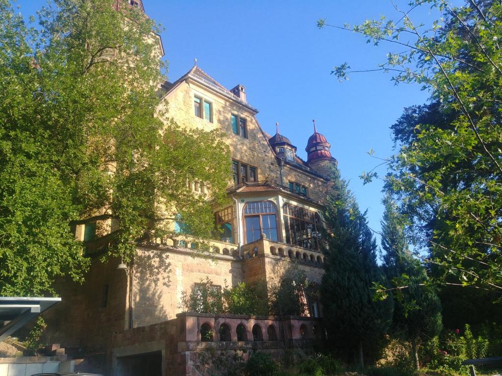 um edifício antigo com árvores em frente em Appartment Sonneck em Freiburg im Breisgau