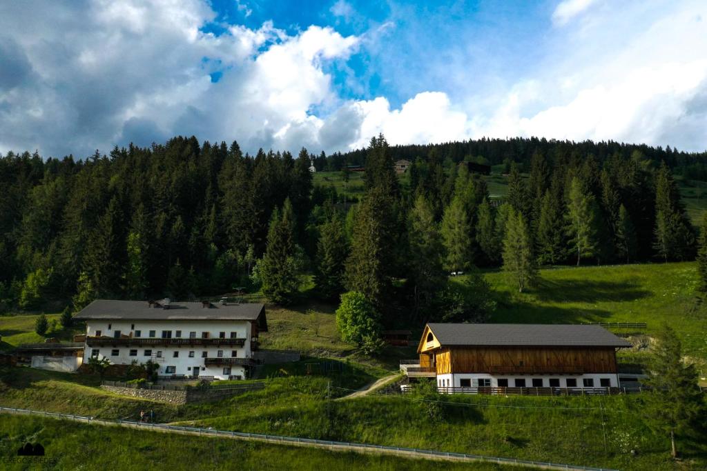 un grande edificio in un campo alberato di Wegscheiderhof a Dobbiaco