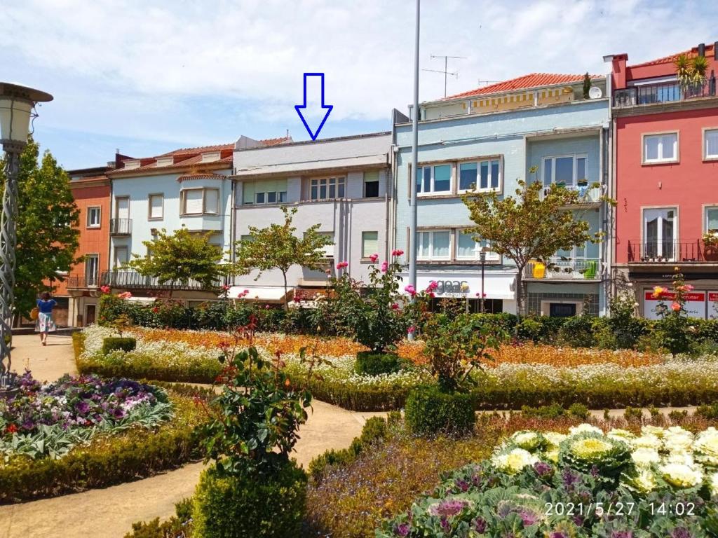 un jardín con flores frente a un edificio en Sasimi Nice Hostel, en Braga