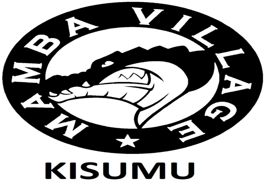 een zwart-wit logo met een slang in een cirkel bij Mamba Village Kisumu in Kisumu