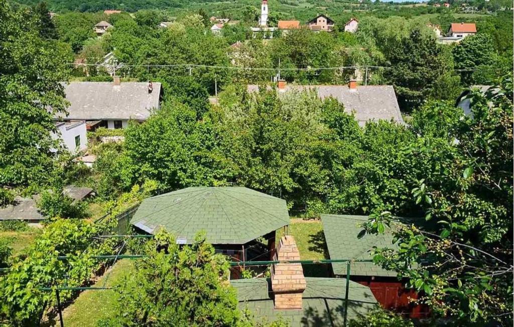 - une vue sur une maison dotée d'un toit vert dans l'établissement Apartmani Zapis Vrdnik, à Vrdnik