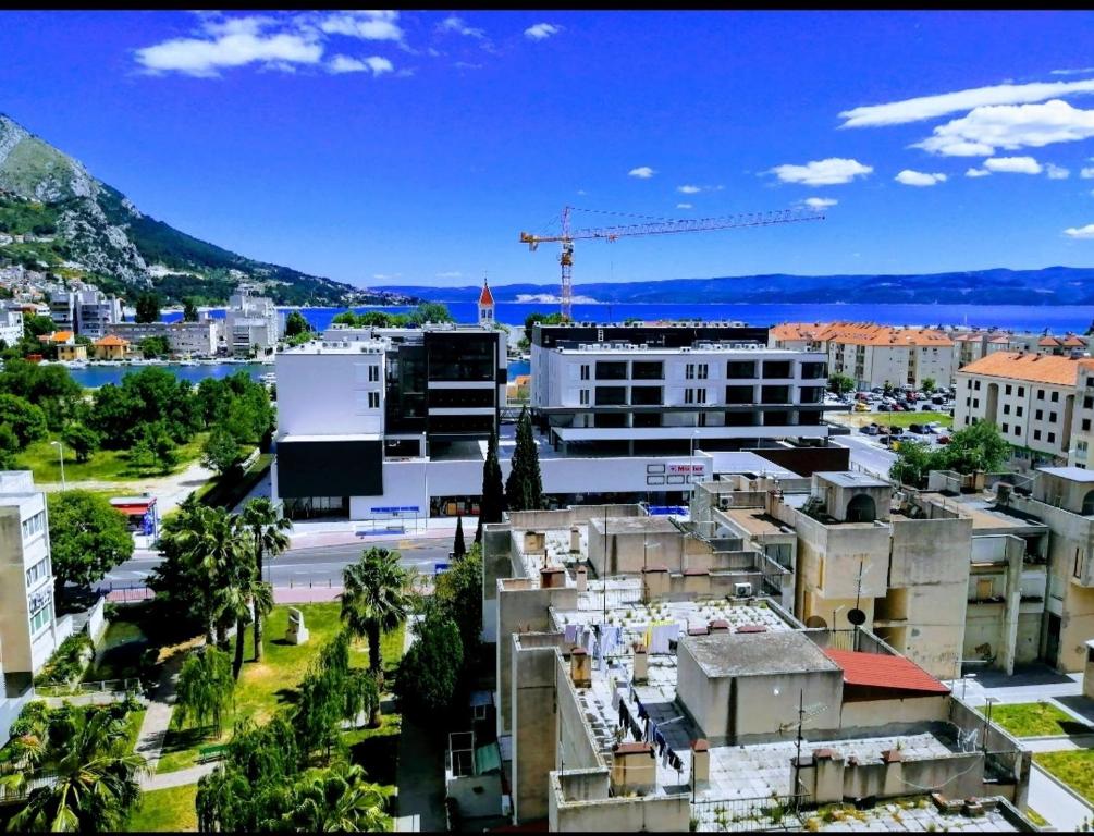 an aerial view of a city with buildings at Apartman Nela in Omiš