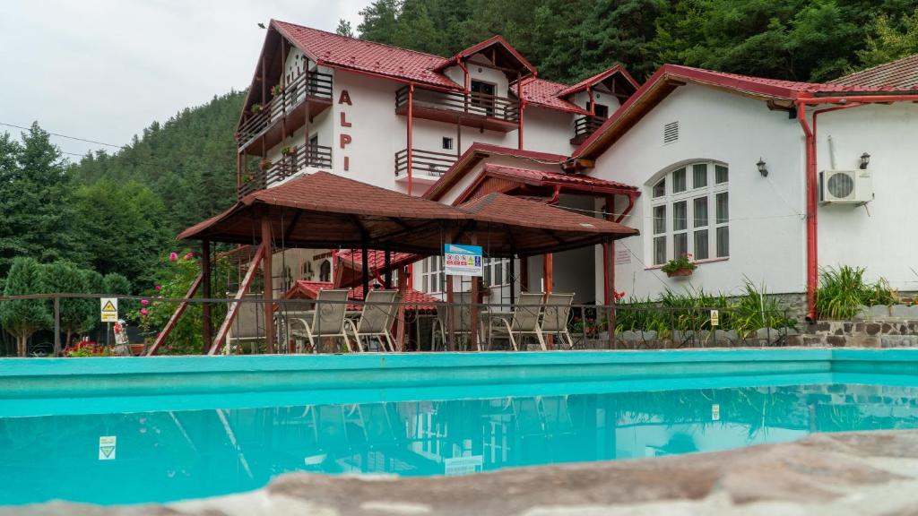 ein Haus mit Pool davor in der Unterkunft Pensiunea Alpin in Păltiniş