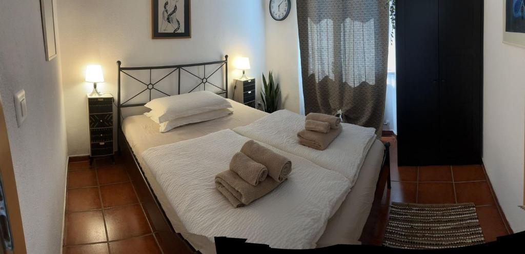 um quarto com uma cama com duas almofadas em CASA STEFANIA con giardino a LUGANO em Grancia