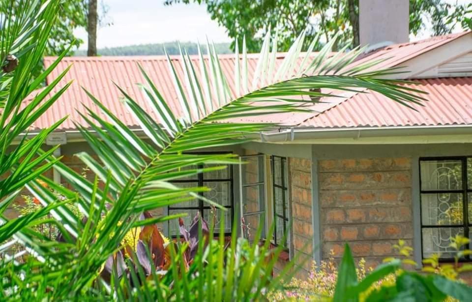 ein Haus mit einem roten Dach mit Pflanzen davor in der Unterkunft Zoe Homes 1br and 2br Cottage own compound -Kericho town near Green Square mall in Kericho