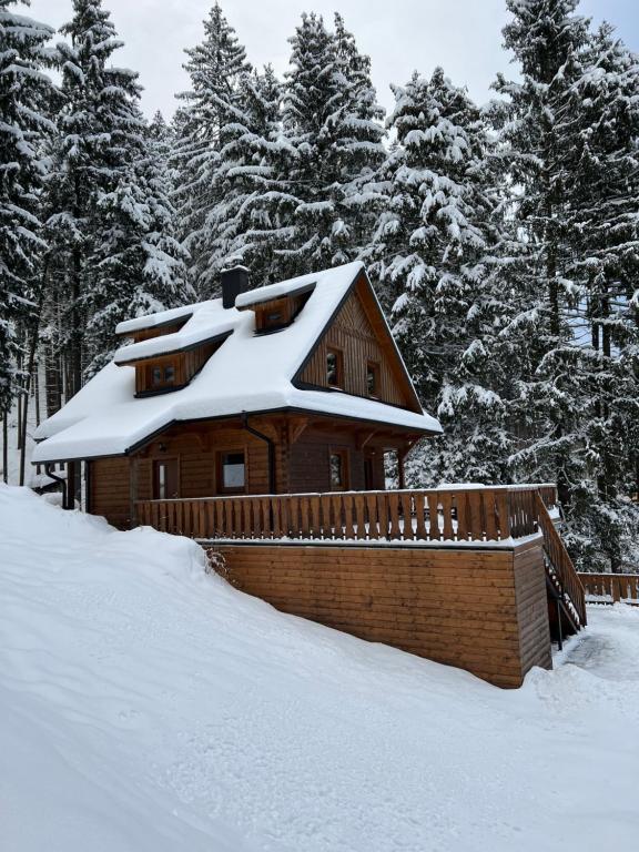 Chata na přehradě s vlastním wellness през зимата