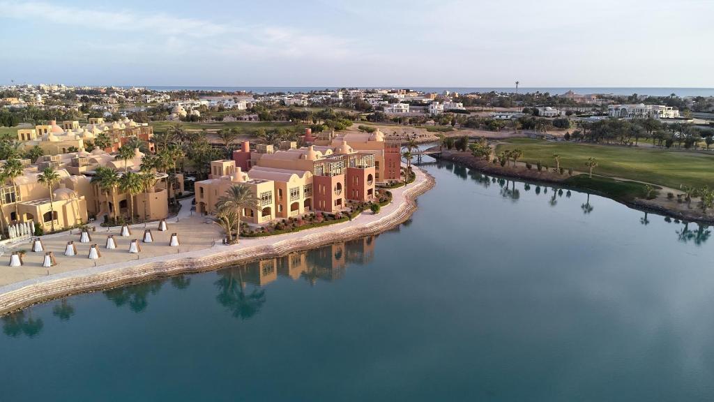 an aerial view of a town next to a river at Steigenberger Golf Resort El Gouna in Hurghada