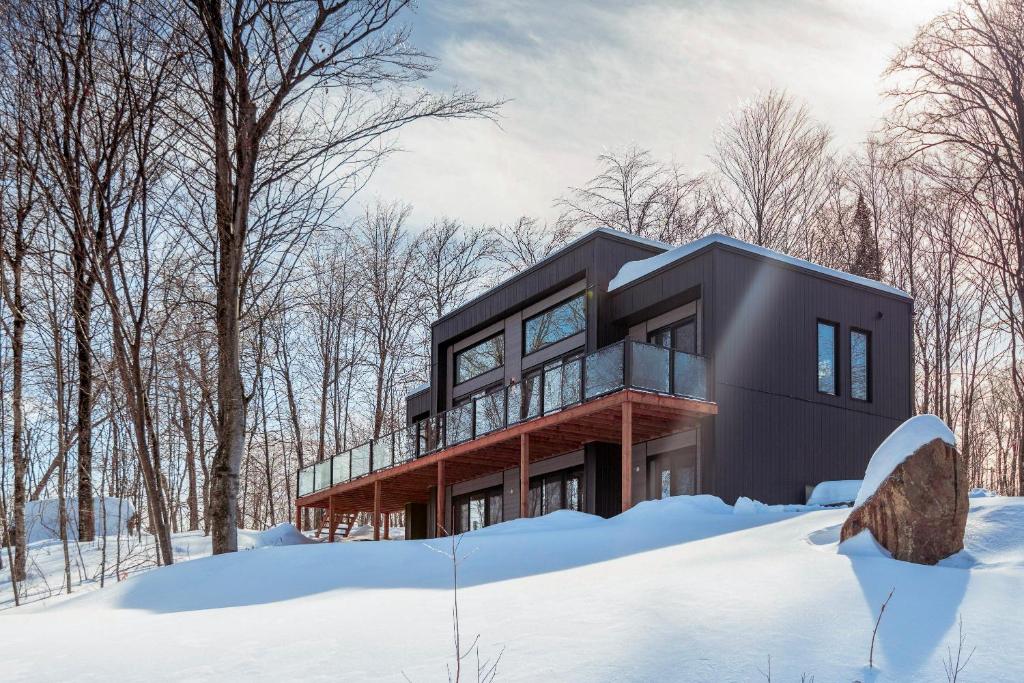 La ConceptionにあるLuxurious Villa Tremblant 4 Bdrs W Hot Tub B5の雪の森の家