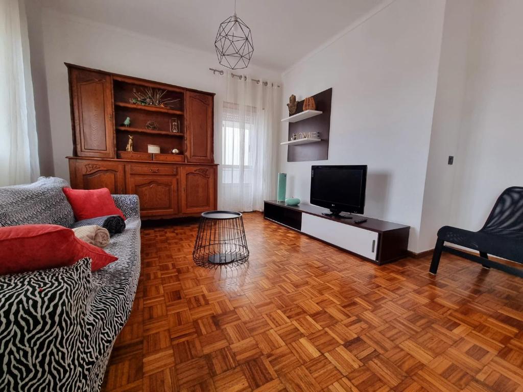 sala de estar con sofá y TV en Modern & Cosy Apartment in Fundão Centre, en Fundão