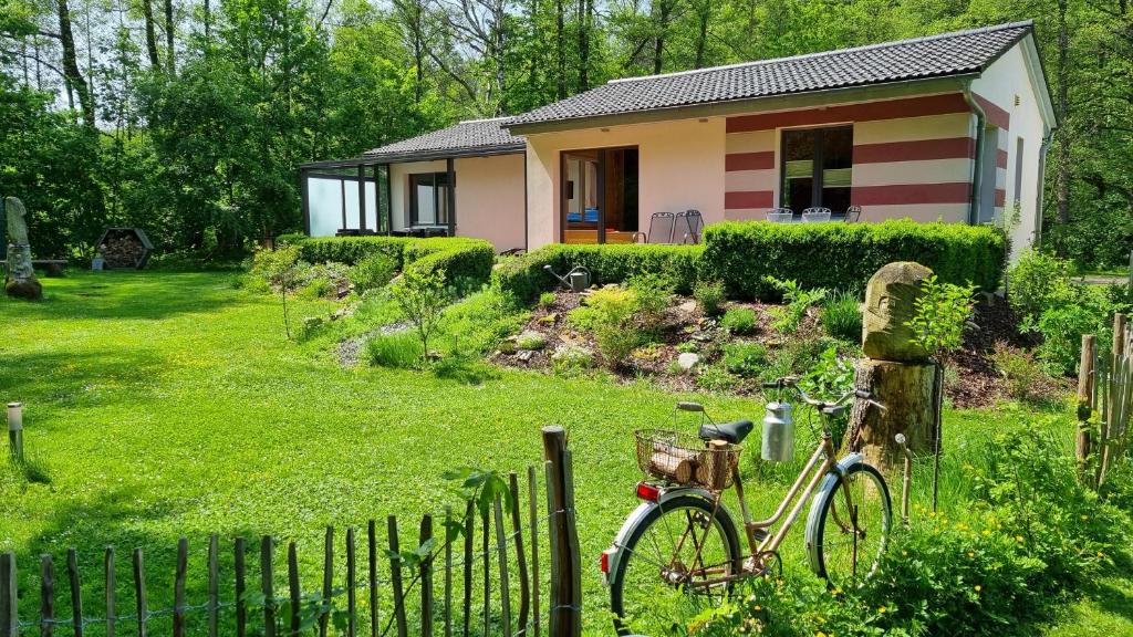 フリードリッヒローダにあるFerienhaus Rehblick - direkt in der Natur, mit Lesezimmer und zwei Terrassenの小屋前駐輪場