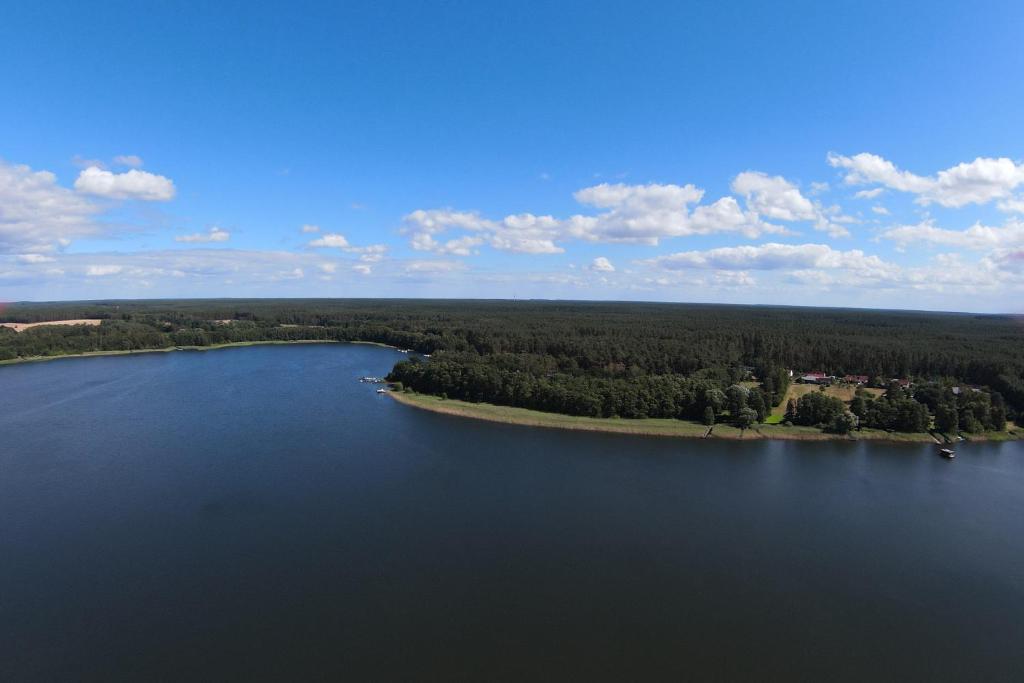 an island in the middle of a large lake at Villa-Pälitzsee in Rheinsberg