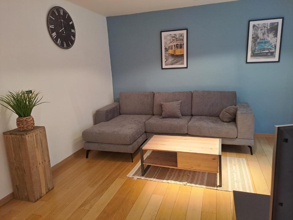 een woonkamer met een bank en een salontafel bij bel etage woning in Gent