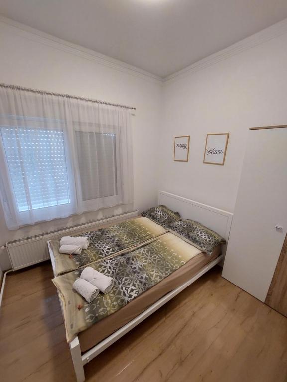 een slaapkamer met een bed in een kamer met een raam bij Ancora apartment Anja in Novi Sad