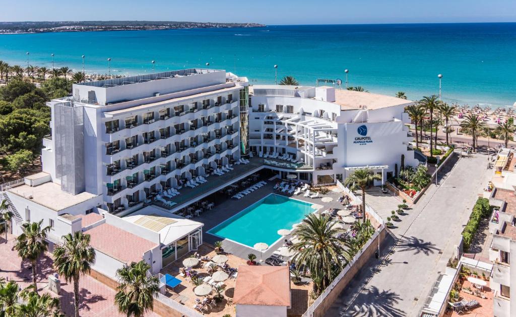 an aerial view of the hotel and the beach at Grupotel Acapulco Playa - Adults Only in Playa de Palma