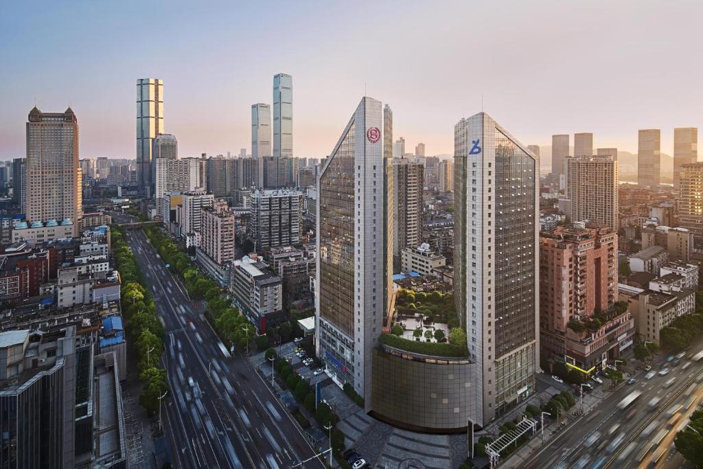 an aerial view of a city with tall buildings at Sheraton Changsha Hotel in Changsha