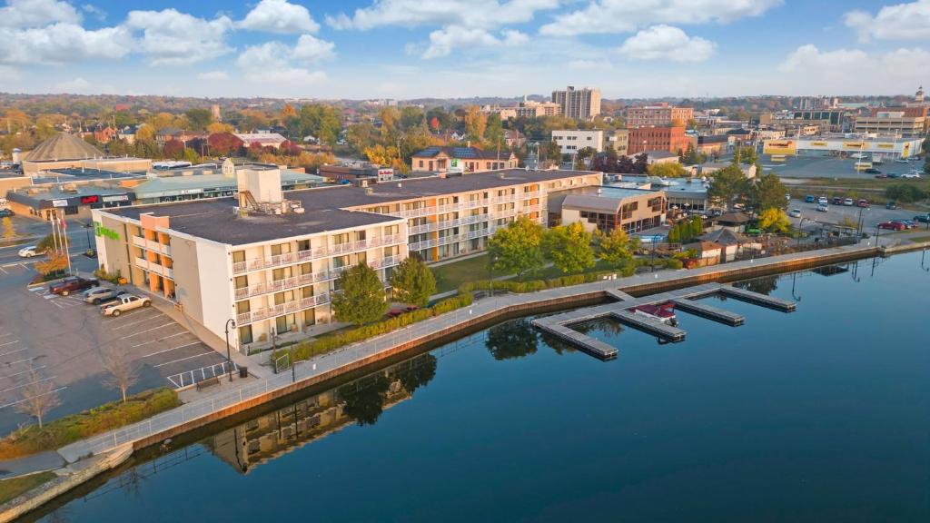 an aerial view of a city next to a river at Holiday Inn Hotel Peterborough Waterfront, an IHG Hotel in Peterborough