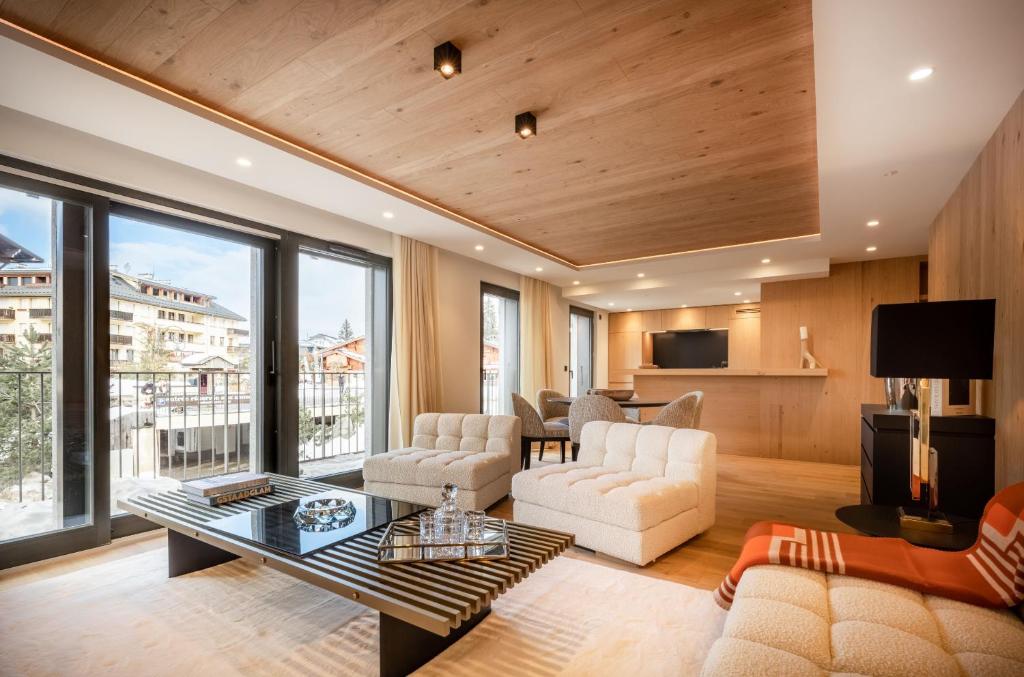 Svetainės erdvė apgyvendinimo įstaigoje EcrinBlanc - Appartement Haut de Gamme - Balcon avec vue - Centre de Megève