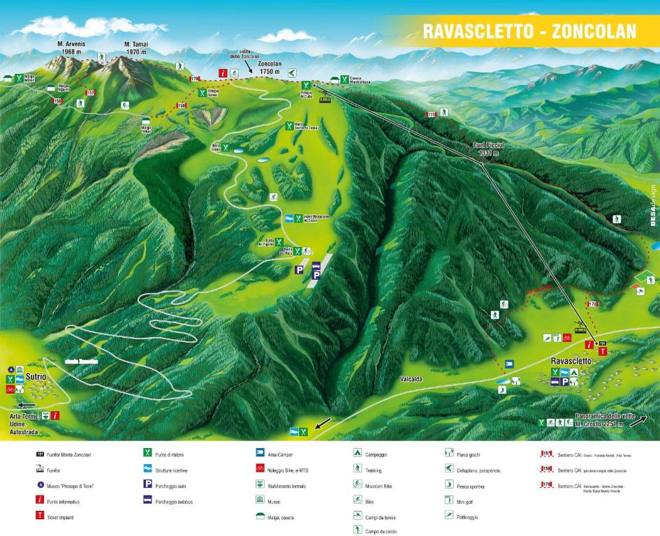 a map of a golf course on a mountain at Casa vacanze Ravascletto in Ravascletto