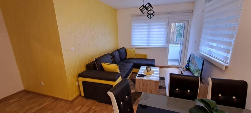 salon z kanapą i stołem w obiekcie Apartman TEJA DELUXE w mieście Vrnjačka Banja